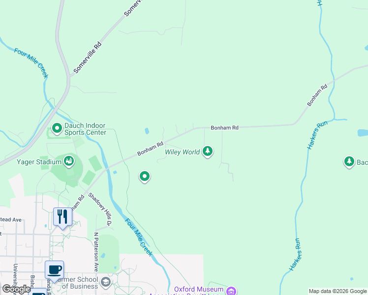 map of restaurants, bars, coffee shops, grocery stores, and more near 5123 Bonham Road in Oxford