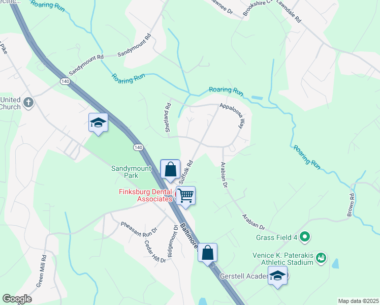 map of restaurants, bars, coffee shops, grocery stores, and more near 2004 Suffolk Road in Finksburg