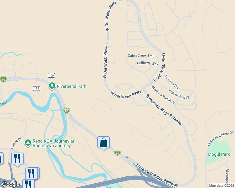 map of restaurants, bars, coffee shops, grocery stores, and more near 1135 West Del Webb Parkway in Reno
