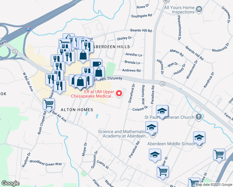map of restaurants, bars, coffee shops, grocery stores, and more near 660 McHenry Road in Aberdeen