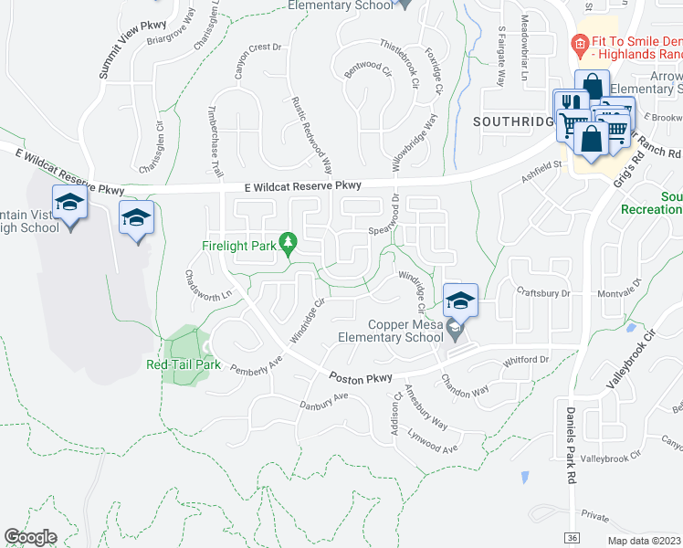 map of restaurants, bars, coffee shops, grocery stores, and more near 3025 Redhaven Way in Littleton