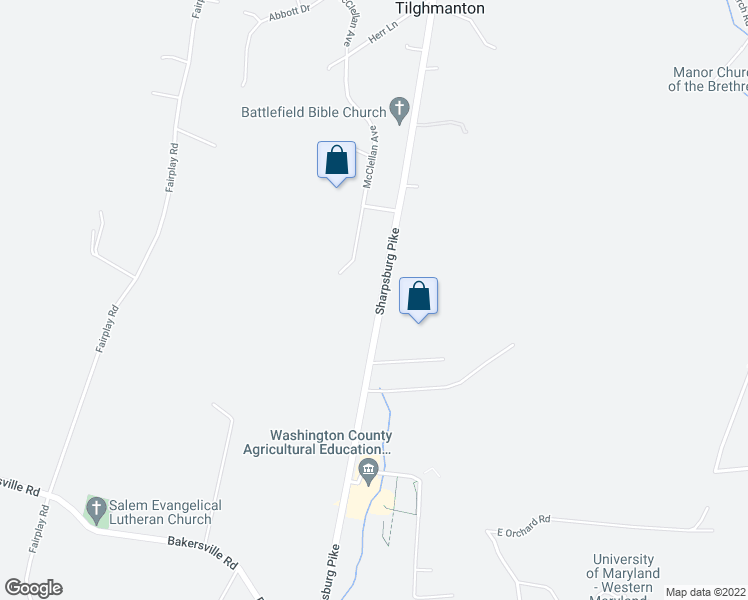 map of restaurants, bars, coffee shops, grocery stores, and more near 7504 Sharpsburg Pike in Boonsboro