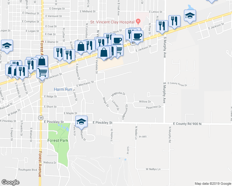 map of restaurants, bars, coffee shops, grocery stores, and more near 1110 Magnolia Drive in Brazil