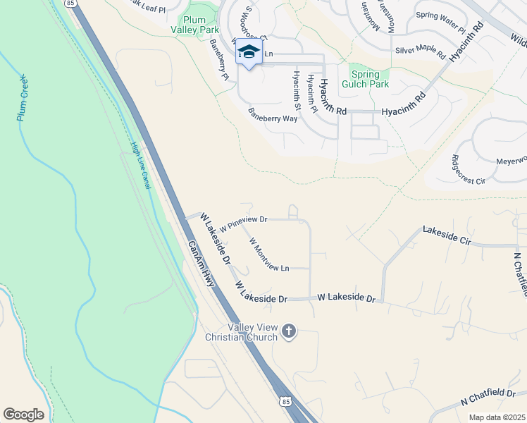 map of restaurants, bars, coffee shops, grocery stores, and more near 7221 West Pineview Drive in Littleton