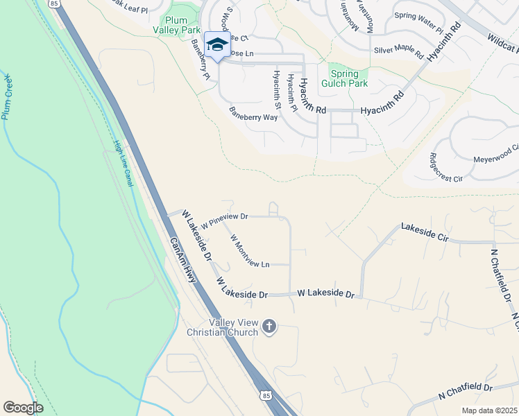 map of restaurants, bars, coffee shops, grocery stores, and more near 7221 West Pineview Drive in Littleton
