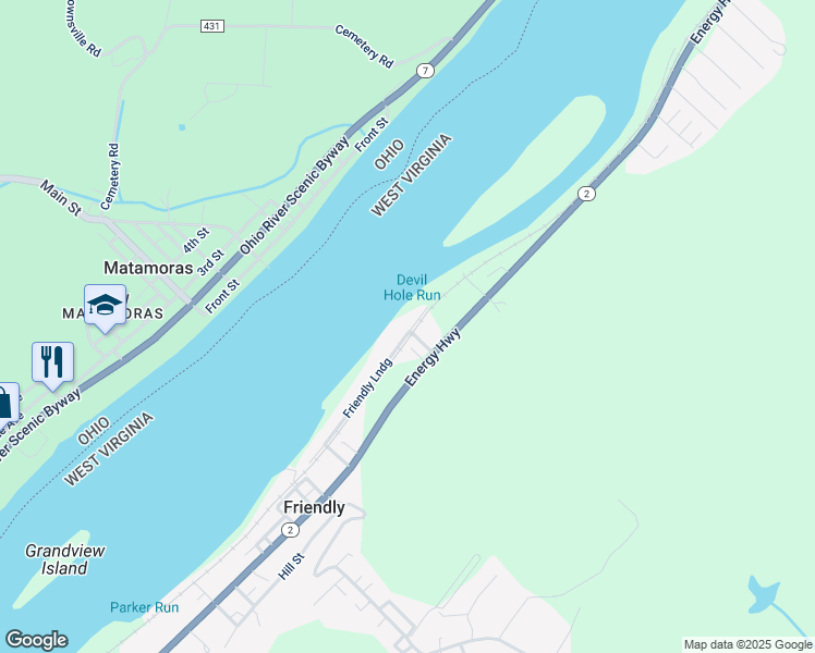 map of restaurants, bars, coffee shops, grocery stores, and more near 1868 West Virginia 2 in Sistersville