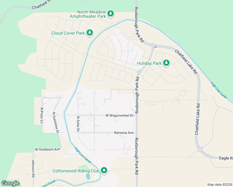 map of restaurants, bars, coffee shops, grocery stores, and more near 10973 Roxborough Park Road in Littleton