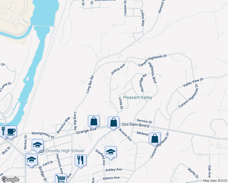 map of restaurants, bars, coffee shops, grocery stores, and more near in Oroville
