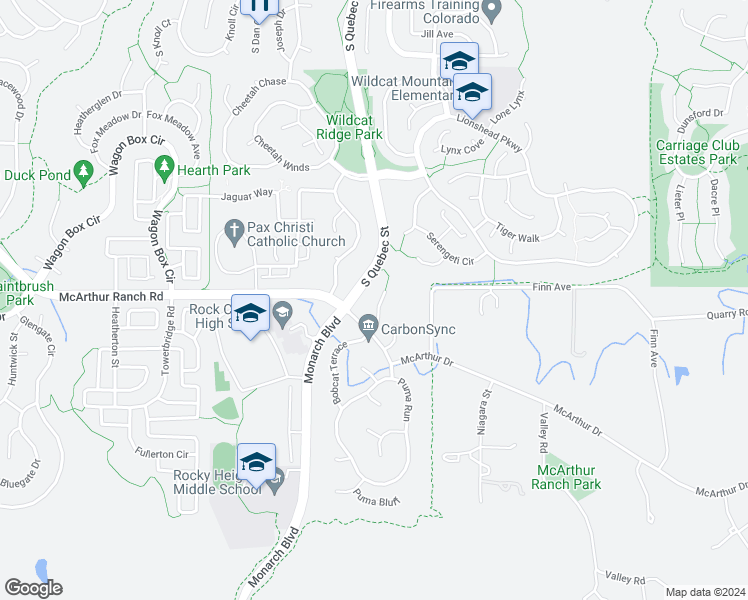 map of restaurants, bars, coffee shops, grocery stores, and more near 10731 Cougar Canyon in Lone Tree