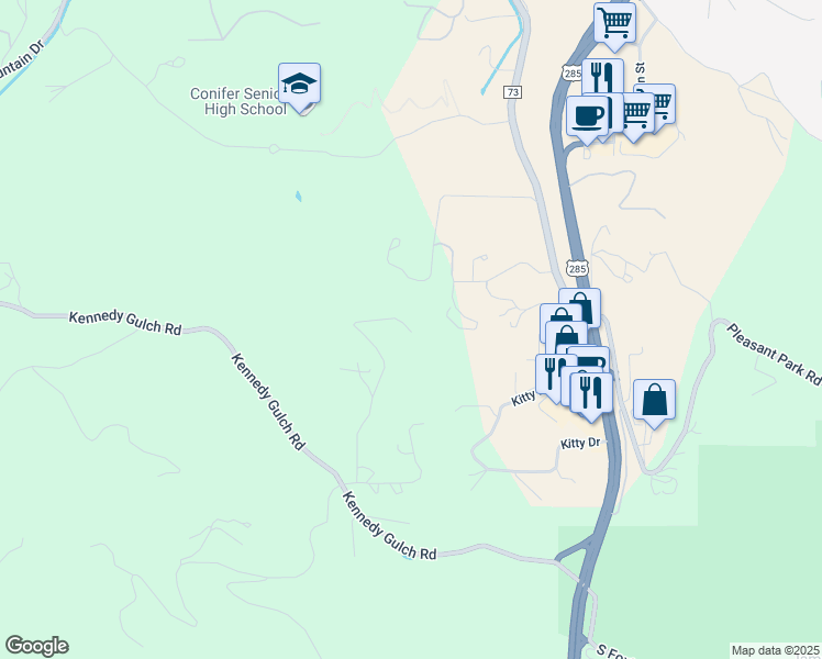 map of restaurants, bars, coffee shops, grocery stores, and more near 8603 Marclif Road in Conifer