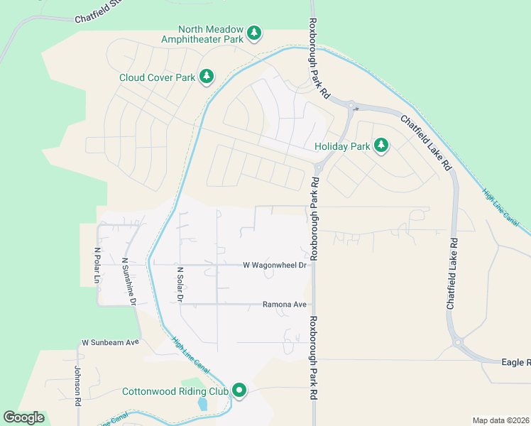 map of restaurants, bars, coffee shops, grocery stores, and more near 10973 Roxborough Park Road in Littleton