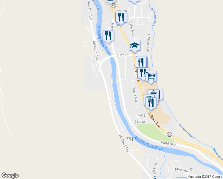 map of restaurants, bars, coffee shops, grocery stores, and more near 2920 Hager Lane in Glenwood Springs