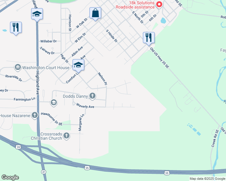 map of restaurants, bars, coffee shops, grocery stores, and more near 1260 Nelson Place in Washington Court House