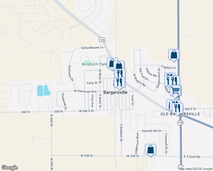 map of restaurants, bars, coffee shops, grocery stores, and more near 81 North Indiana Street in Bargersville