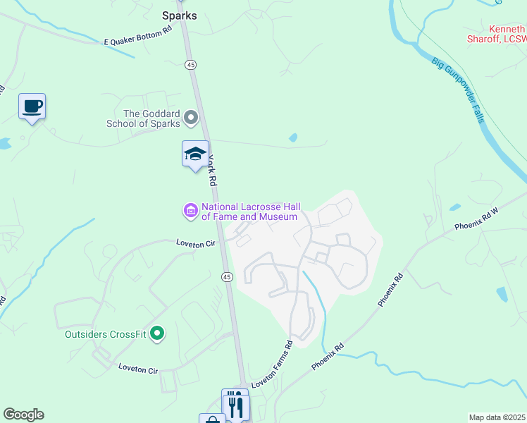 map of restaurants, bars, coffee shops, grocery stores, and more near 12 Victoria Falls Drive in Sparks Glencoe