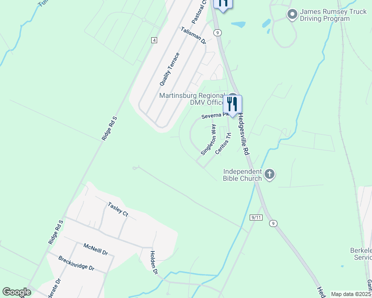 map of restaurants, bars, coffee shops, grocery stores, and more near 216 Salida Trail in Martinsburg