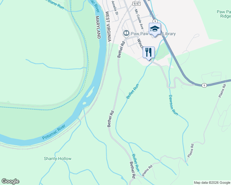 map of restaurants, bars, coffee shops, grocery stores, and more near 668 Bethel Road in Paw Paw