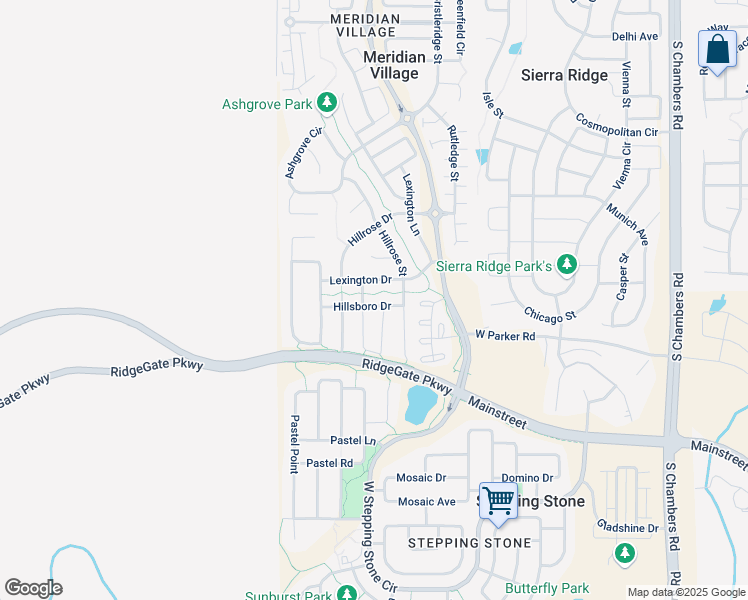map of restaurants, bars, coffee shops, grocery stores, and more near 14063 Hillsboro Drive in Parker
