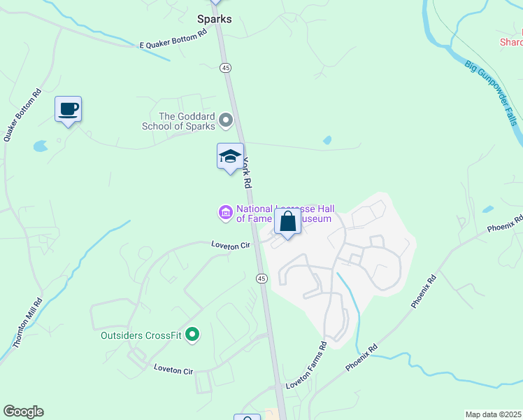 map of restaurants, bars, coffee shops, grocery stores, and more near 14501 York Road in Sparks Glencoe
