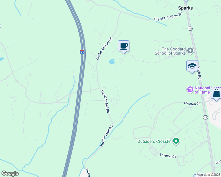 map of restaurants, bars, coffee shops, grocery stores, and more near 14513 Thornton Mill Road in Sparks Glencoe