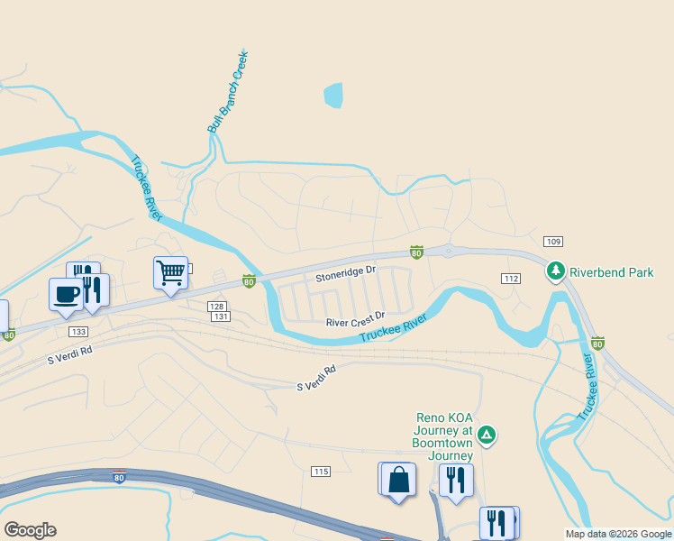 map of restaurants, bars, coffee shops, grocery stores, and more near 1955 Stoneridge Drive in Reno