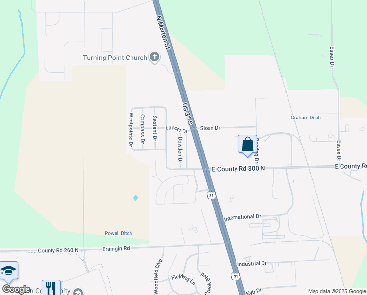 map of restaurants, bars, coffee shops, grocery stores, and more near 3067 Dowden Drive in Franklin
