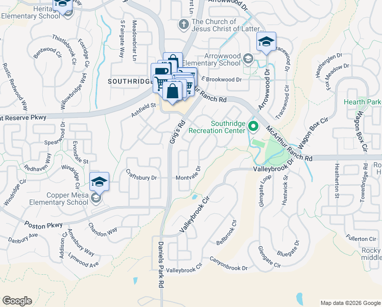 map of restaurants, bars, coffee shops, grocery stores, and more near 10684 Wynspire Way in Littleton