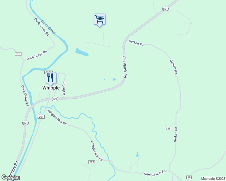 map of restaurants, bars, coffee shops, grocery stores, and more near 7230 Ohio 821 in Whipple