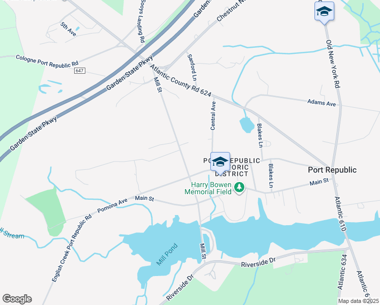 map of restaurants, bars, coffee shops, grocery stores, and more near 128 Mill Street in Absecon