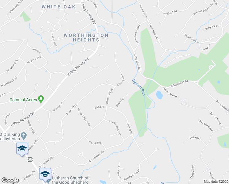 map of restaurants, bars, coffee shops, grocery stores, and more near 307 Glenwood Rd in Bel Air