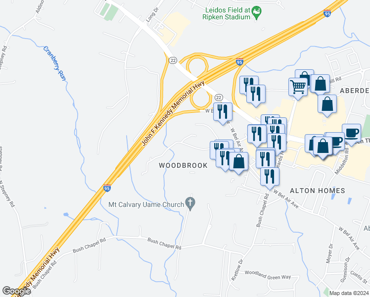 map of restaurants, bars, coffee shops, grocery stores, and more near 315 Stevens Circle in Aberdeen