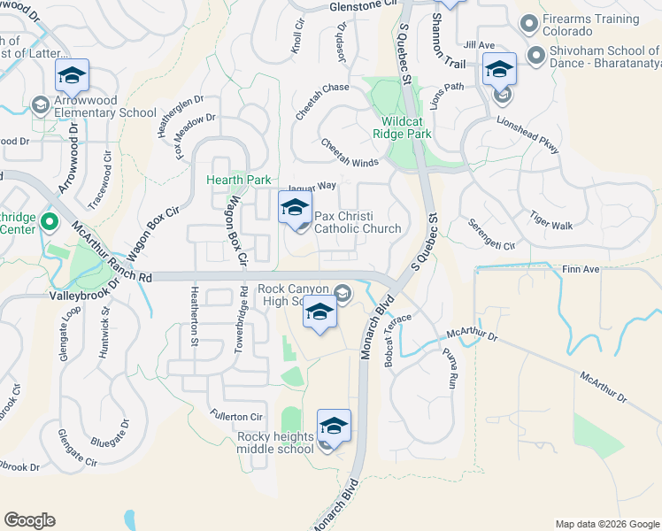 map of restaurants, bars, coffee shops, grocery stores, and more near 1791 McArthur Ranch Road in Lone Tree