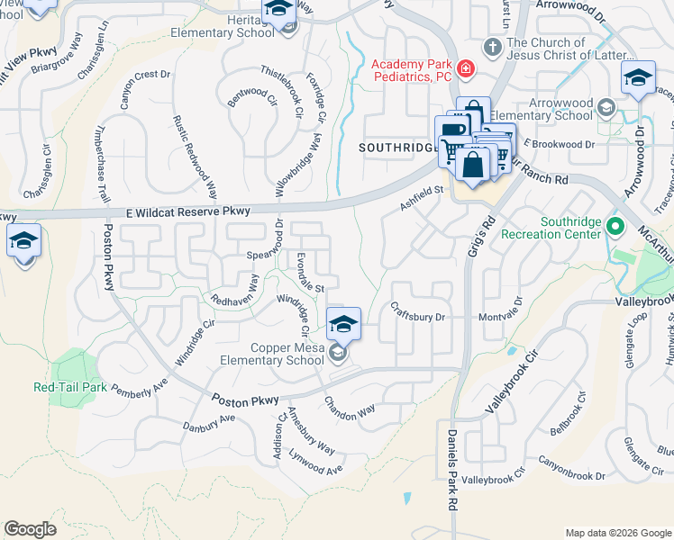 map of restaurants, bars, coffee shops, grocery stores, and more near 10722 Cherrington Street in Littleton