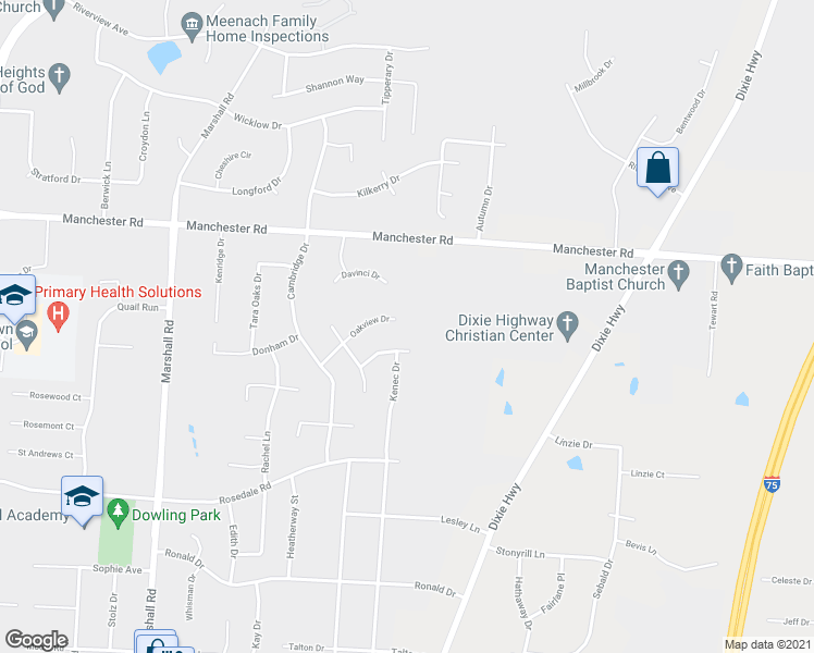 map of restaurants, bars, coffee shops, grocery stores, and more near 5034 Oakview Drive in Middletown