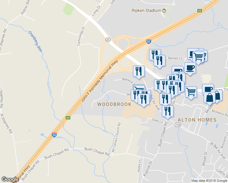 map of restaurants, bars, coffee shops, grocery stores, and more near 306 Stevens Circle in Aberdeen