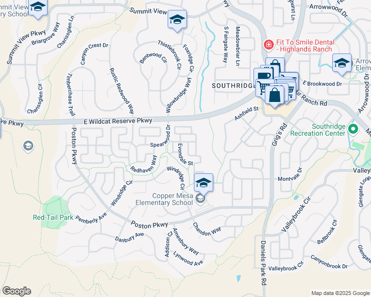map of restaurants, bars, coffee shops, grocery stores, and more near 10681 Cherrington Street in Littleton