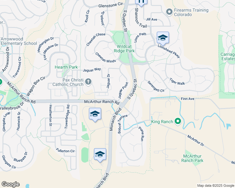 map of restaurants, bars, coffee shops, grocery stores, and more near 10693 Jaguar Point in Lone Tree