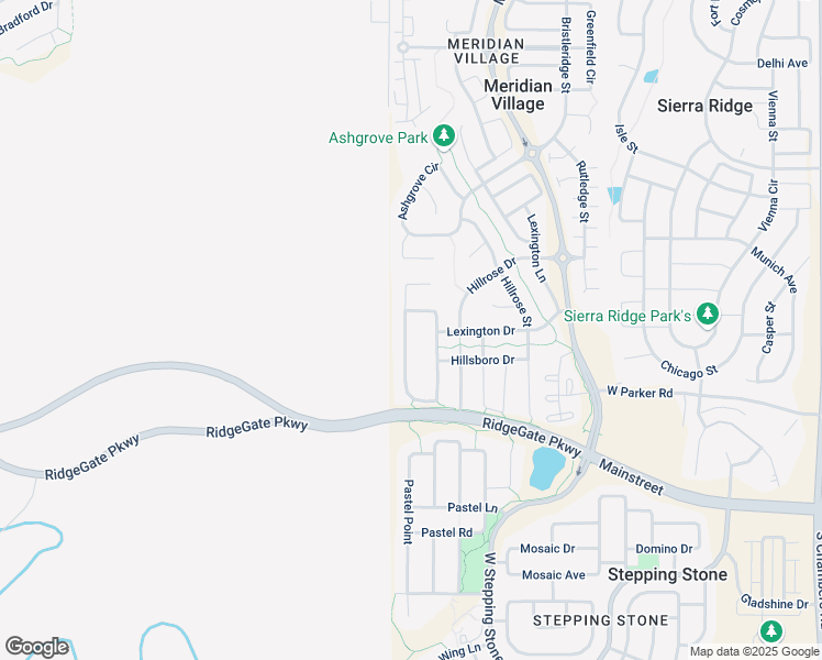 map of restaurants, bars, coffee shops, grocery stores, and more near 10783 Worthington Circle in Parker