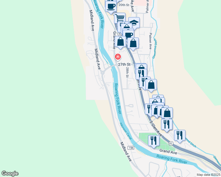 map of restaurants, bars, coffee shops, grocery stores, and more near 773 County Road 117 in Glenwood Springs