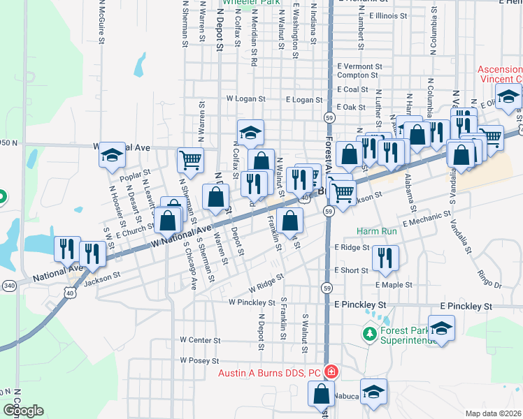 map of restaurants, bars, coffee shops, grocery stores, and more near 100 Jackson Street in Brazil
