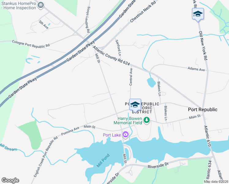 map of restaurants, bars, coffee shops, grocery stores, and more near 128 Mill Street in Absecon
