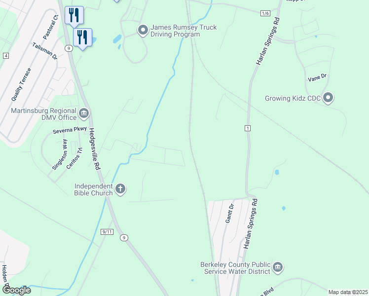map of restaurants, bars, coffee shops, grocery stores, and more near 398 Aldrin Lane in Martinsburg