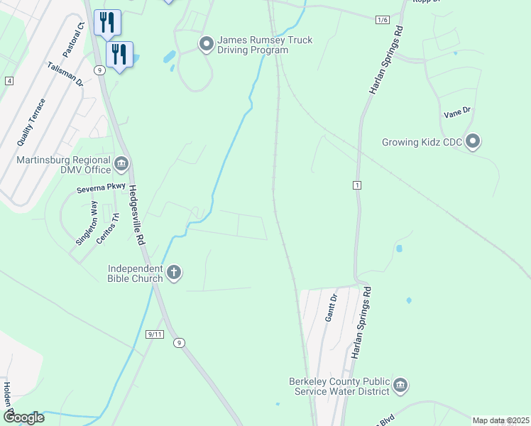 map of restaurants, bars, coffee shops, grocery stores, and more near 398 Aldrin Lane in Martinsburg
