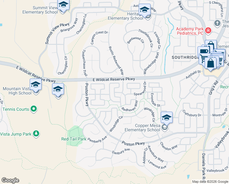 map of restaurants, bars, coffee shops, grocery stores, and more near 10561 Cherrybrook Circle in Highlands Ranch