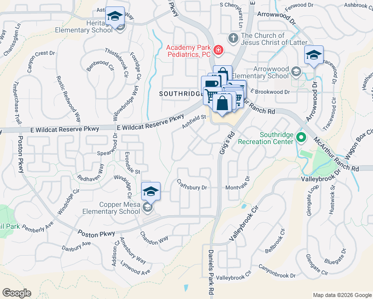 map of restaurants, bars, coffee shops, grocery stores, and more near 10654 Ashfield Street in Littleton