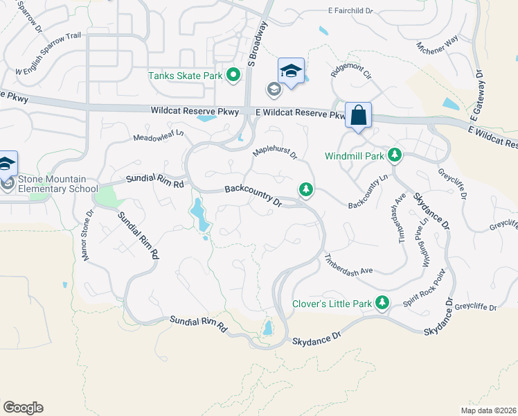 map of restaurants, bars, coffee shops, grocery stores, and more near 117 Flowerburst Way in Littleton