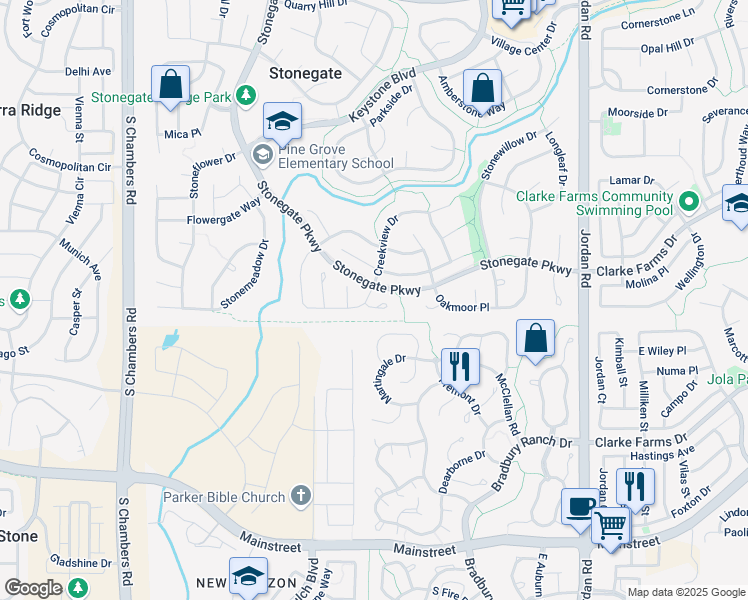 map of restaurants, bars, coffee shops, grocery stores, and more near 16121 Crestrock Court in Parker