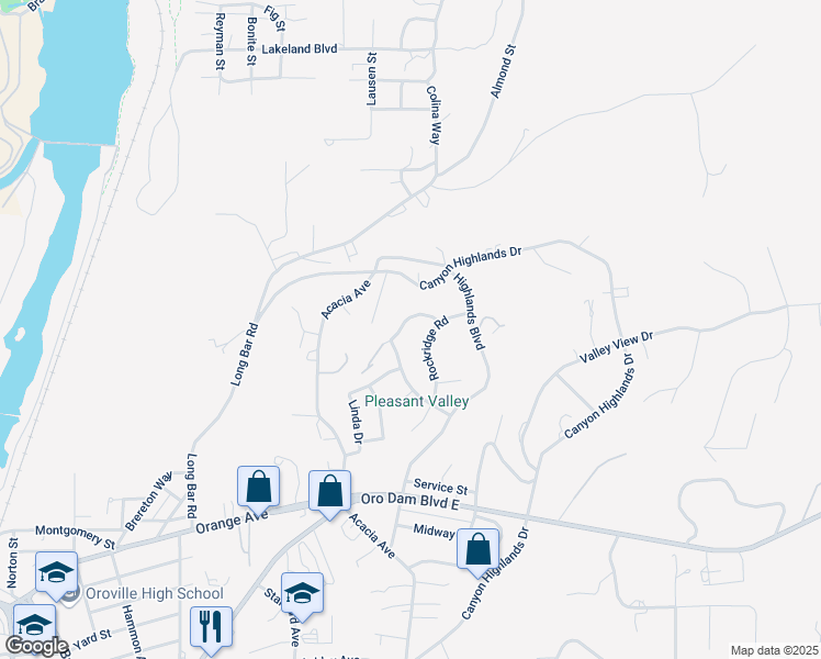 map of restaurants, bars, coffee shops, grocery stores, and more near 10 Parkwood Drive in Oroville
