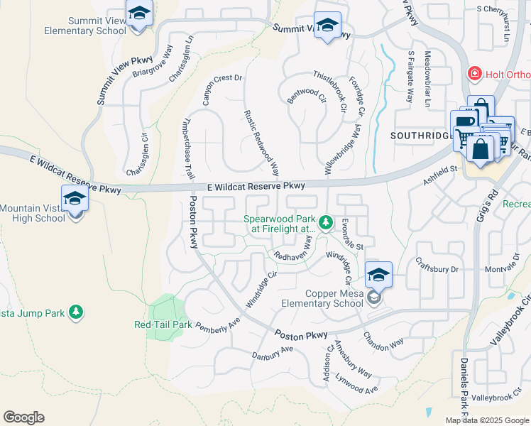 map of restaurants, bars, coffee shops, grocery stores, and more near in Highlands Ranch