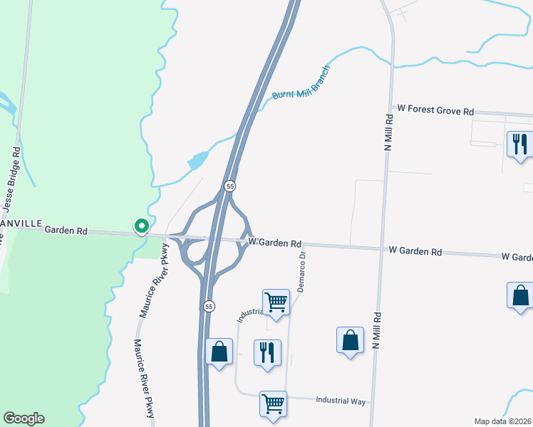 map of restaurants, bars, coffee shops, grocery stores, and more near 2266 West Garden Road in Vineland